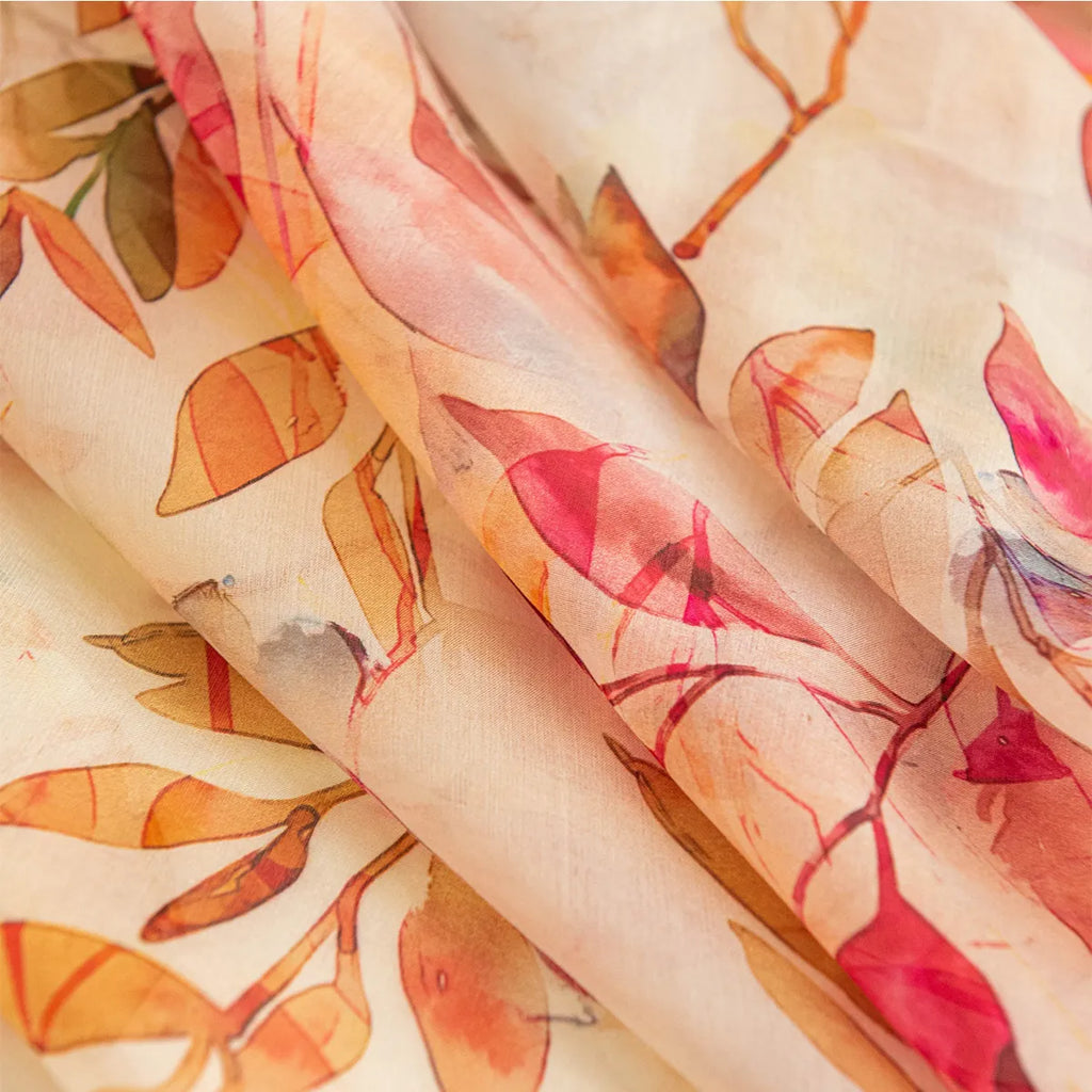Amber leaf silk scarf fabric detail