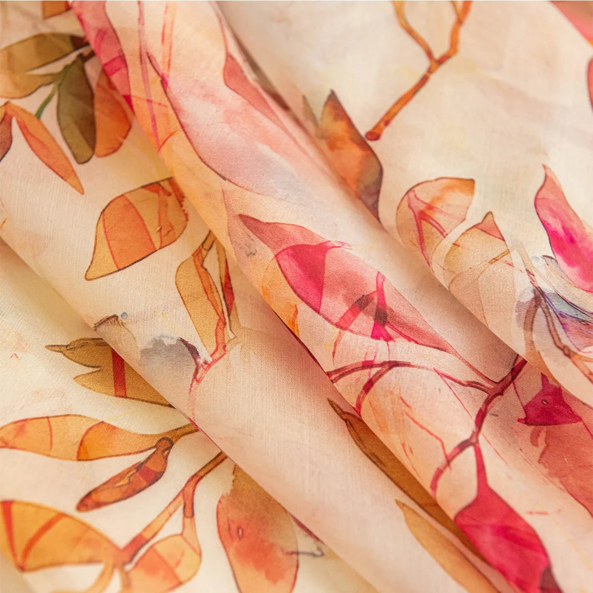 Amber leaf silk scarf fabric detail