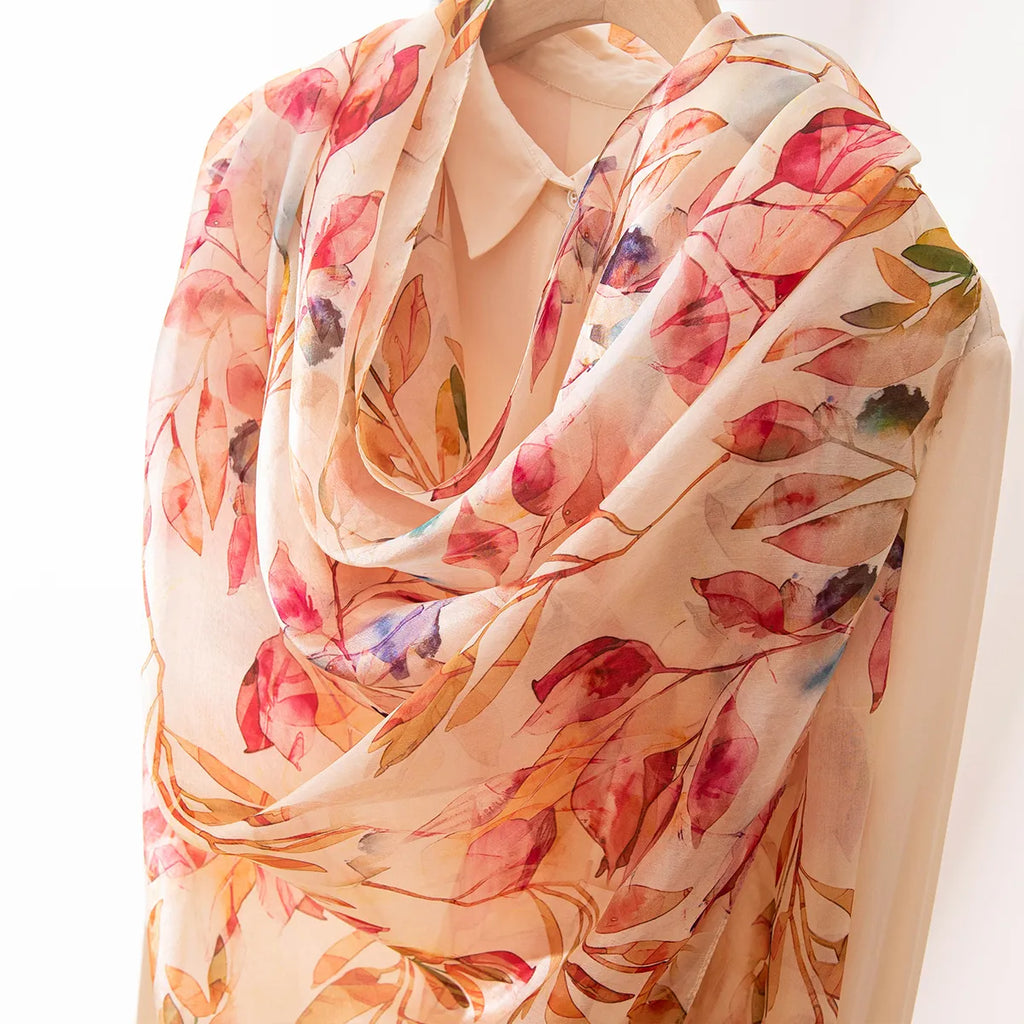 Amber leaf silk shawl draped on blouse