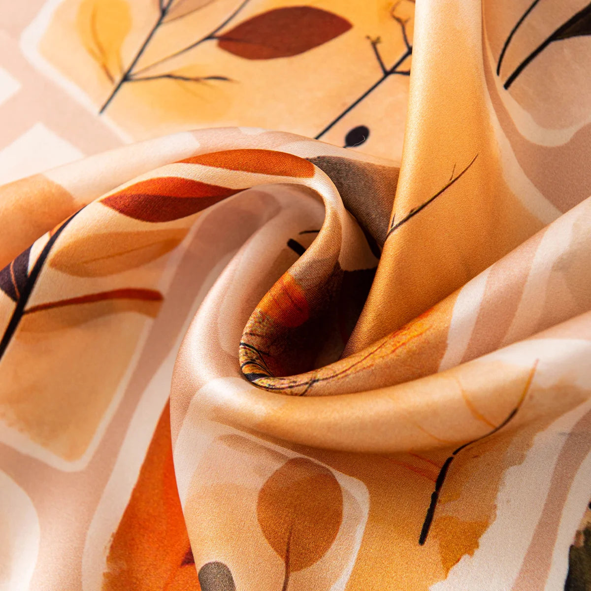 Autumn leaf print Silk Square Scarf fabric close-up