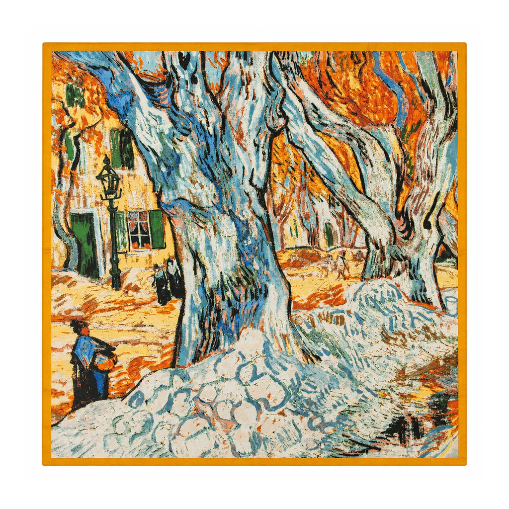Autumn oil painting Silk Square Scarf flat lay