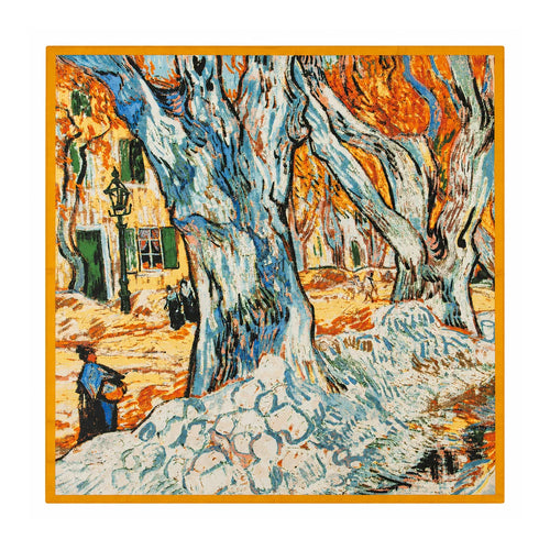 Autumn oil painting Silk Square Scarf flat lay