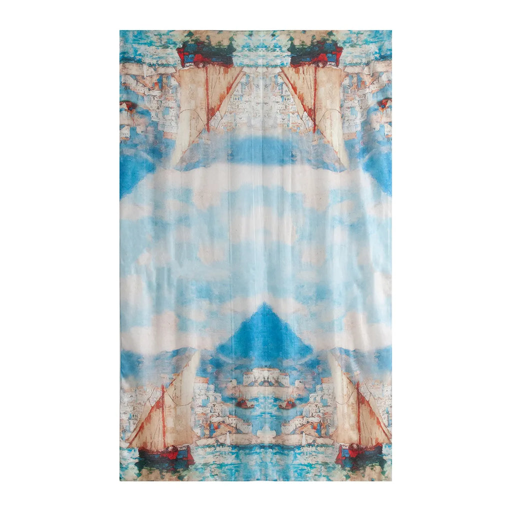 Azure sailboat large silk scarf pattern