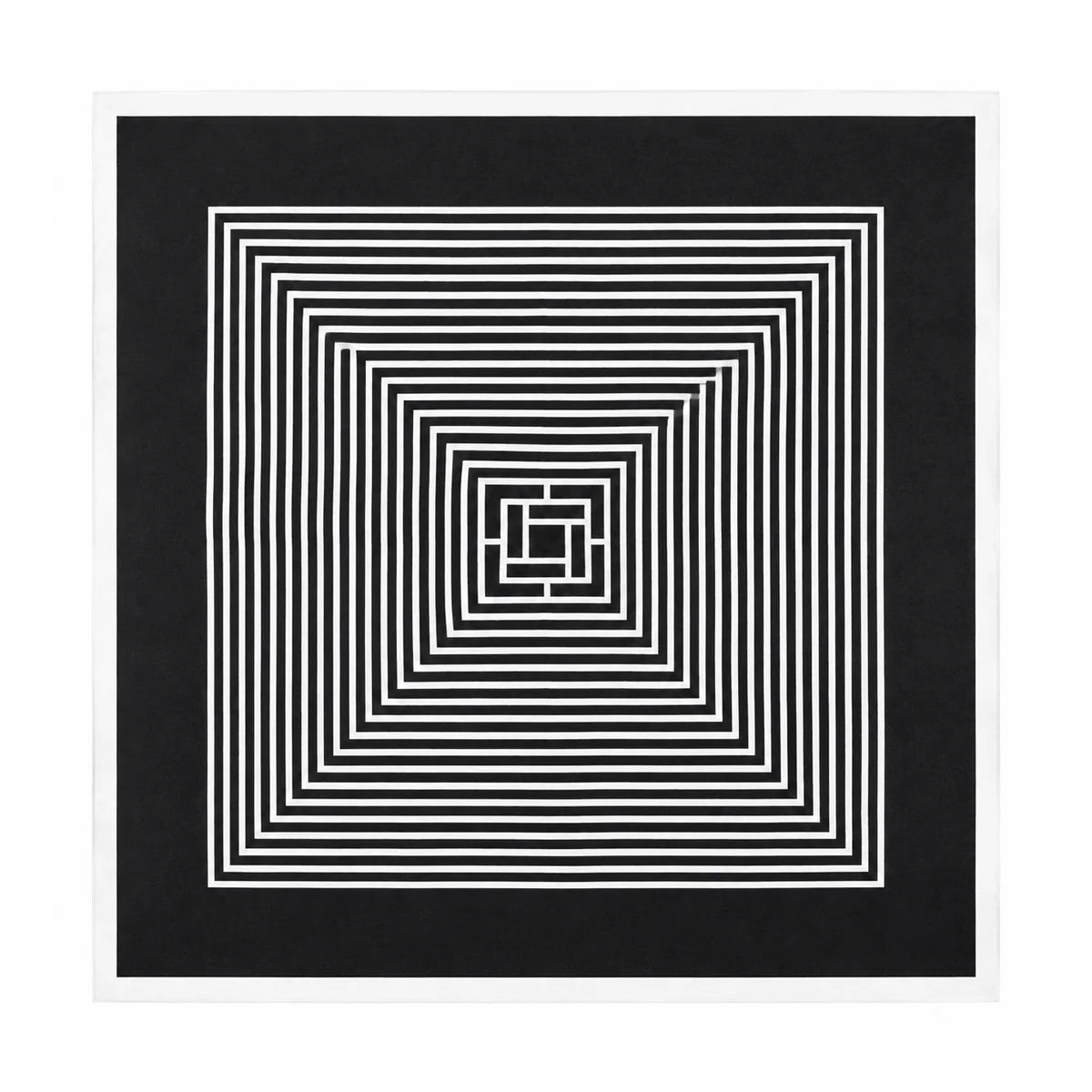 Black concentric square line Silk Square Scarf flat lay