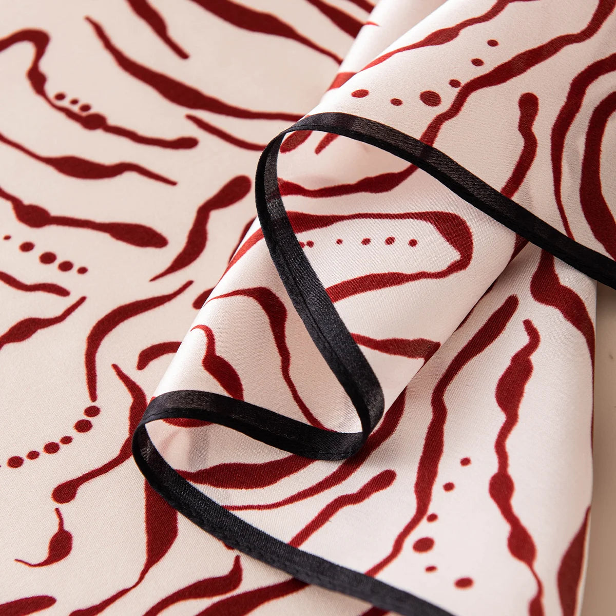 Black edged burgundy line Silk Square Scarf detail