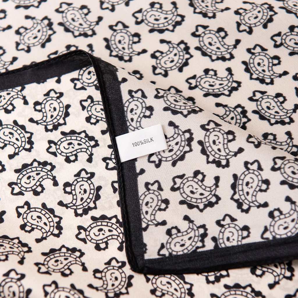 Black paisley Silk Square Scarf border detail