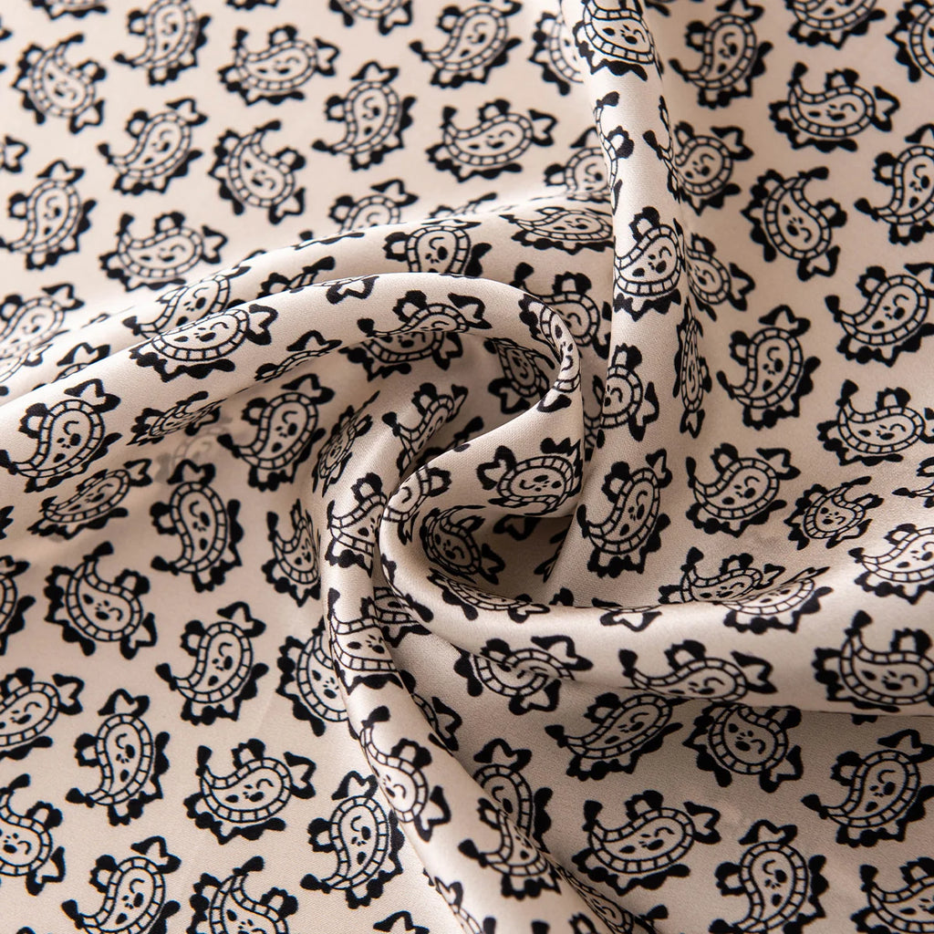 Black paisley Silk Square Scarf fabric swirl close-up