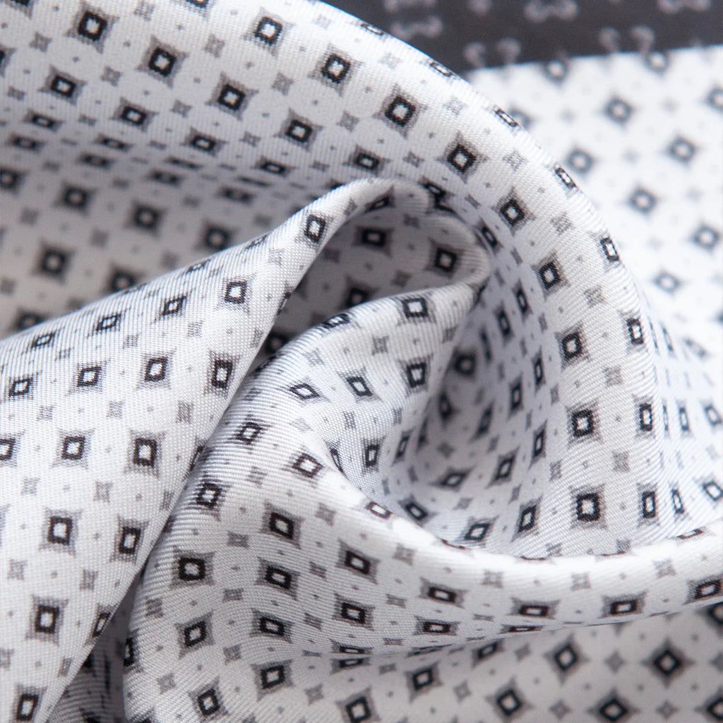 Black white geometric Silk Square Scarf fabric close-up
