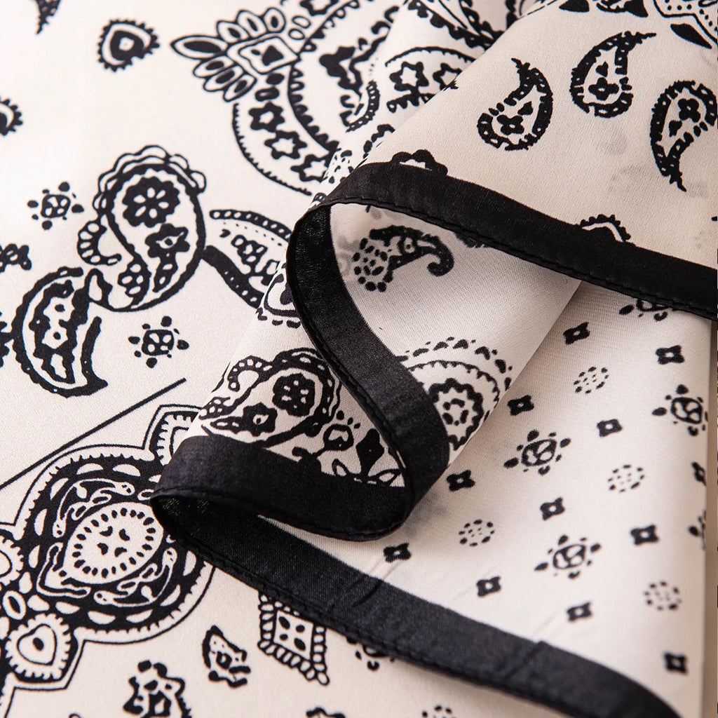 Black white paisley Silk Square Scarf edge detail