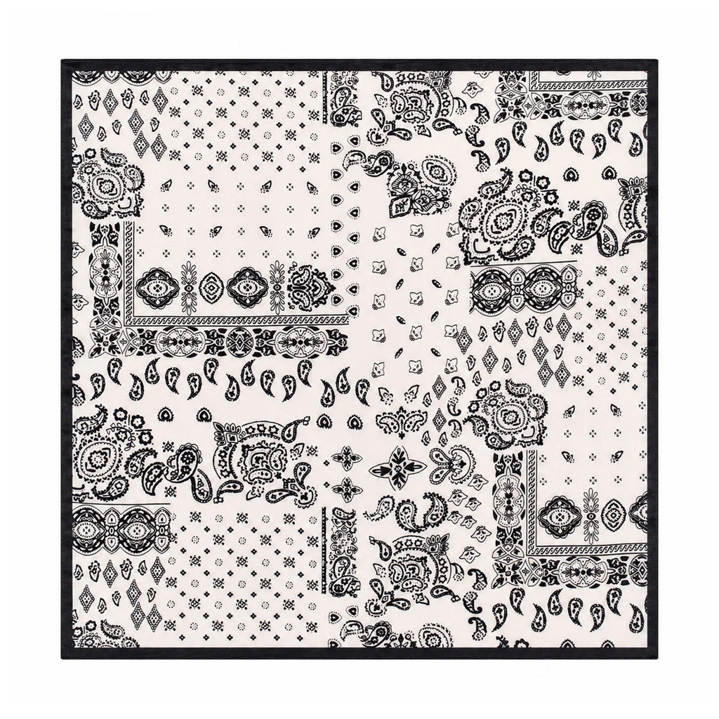 Black white paisley Silk Square Scarf full pattern view