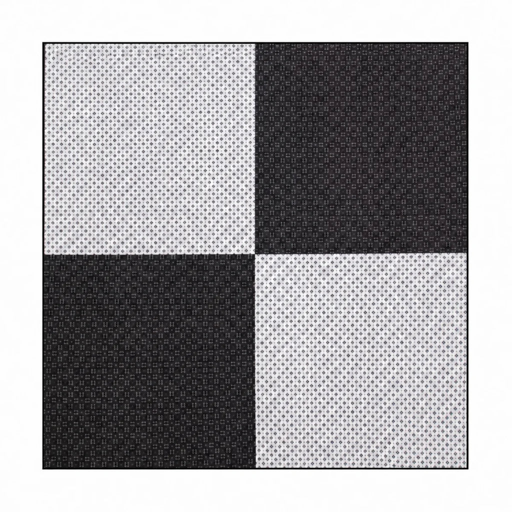 Black white patchwork Silk Square Scarf flat lay