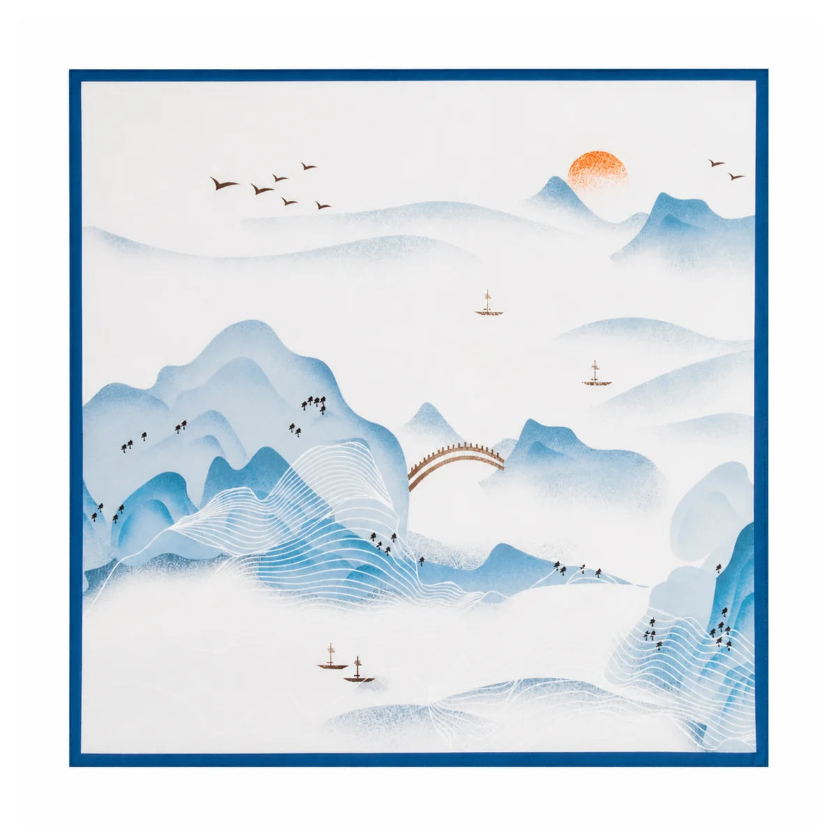 Blue classical landscape Silk Square Scarf flat lay