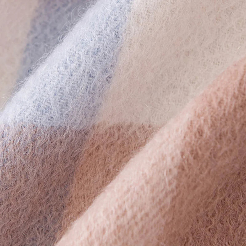 Blue cream and brown blocks showing softly brushed fibers