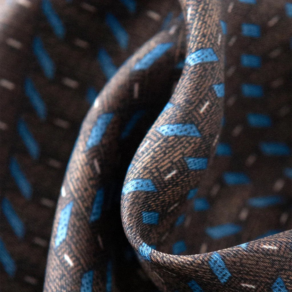 Blue dash stripe Silk Square Scarf fabric close-up
