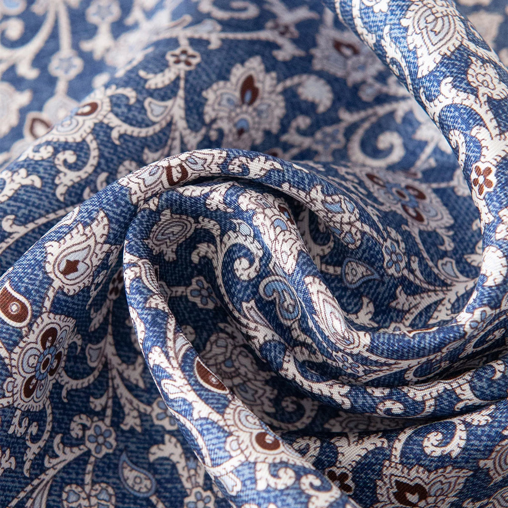 Blue ditsy floral Silk Square Scarf fabric close-up