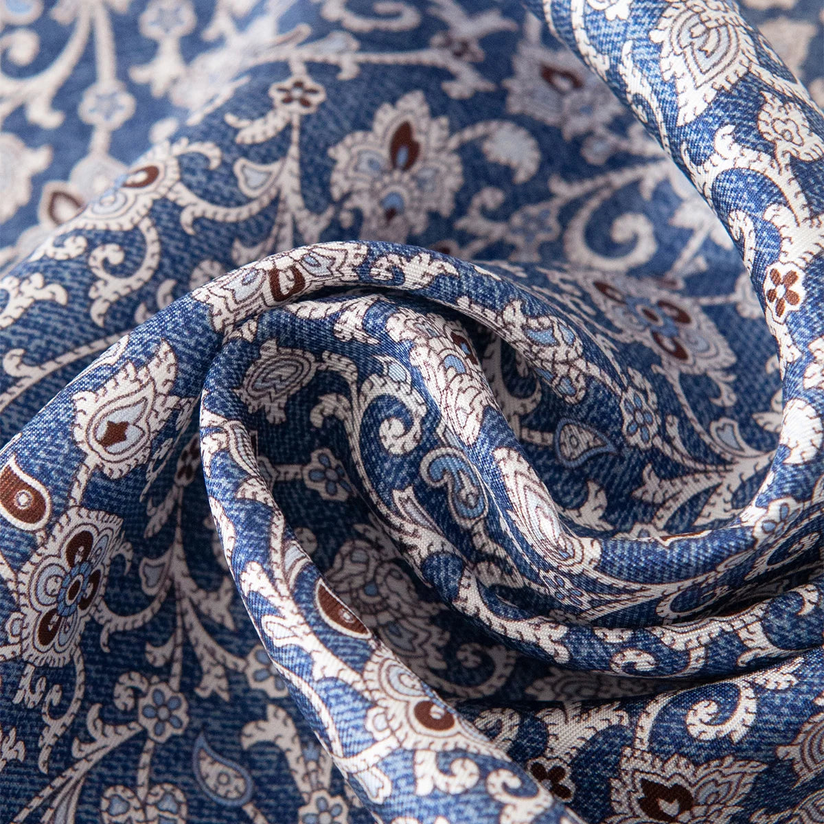 Blue ditsy floral Silk Square Scarf fabric close-up