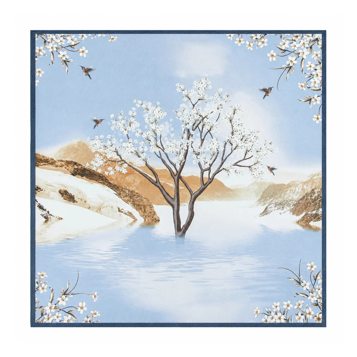 Blue landscape Silk Square Scarf flat lay view