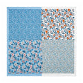 Blue patchwork floral silk square scarf flat lay