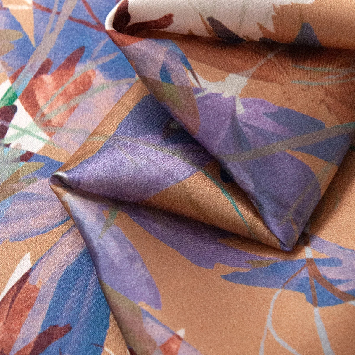 Blue purple floral Silk Square Scarf fabric close-up