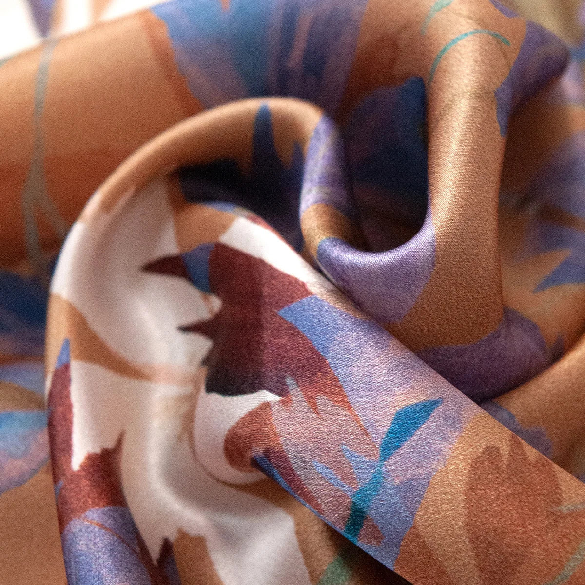 Blue purple floral Silk Square Scarf fabric swirl