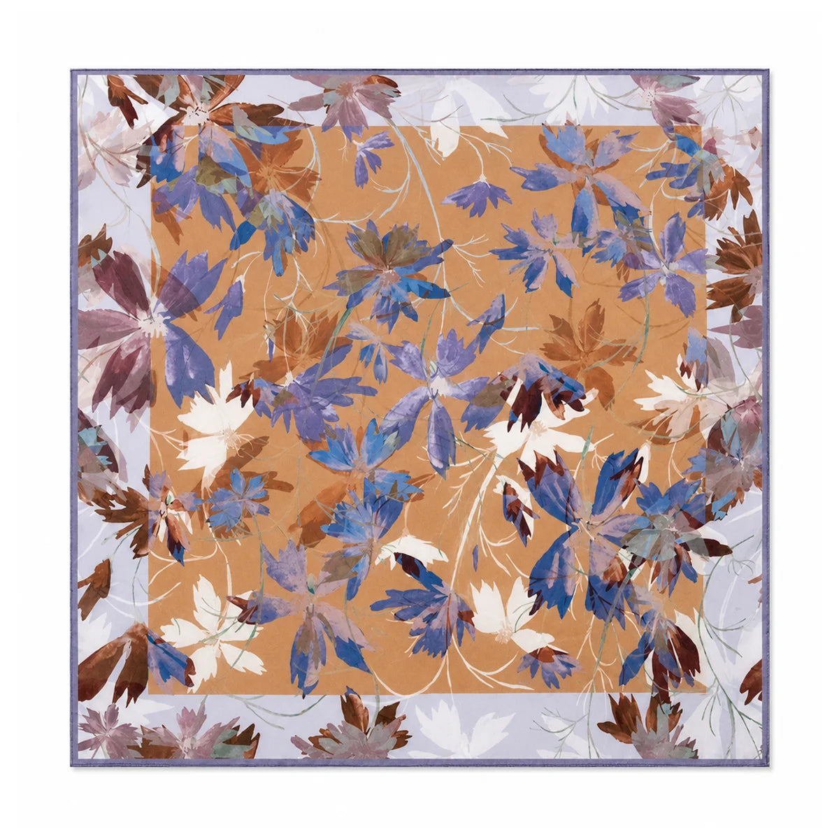 Blue purple floral Silk Square Scarf flat lay