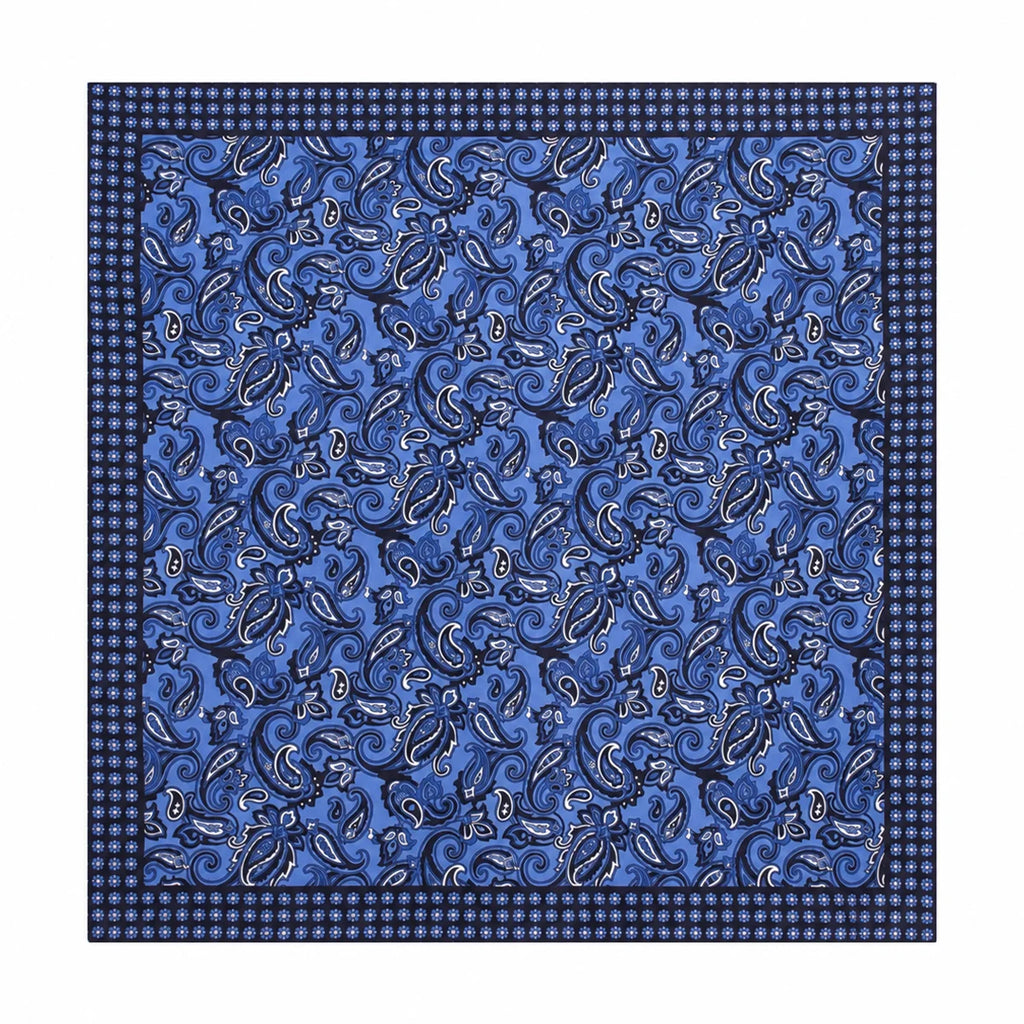 Blue purple paisley Silk Square Scarf full pattern view