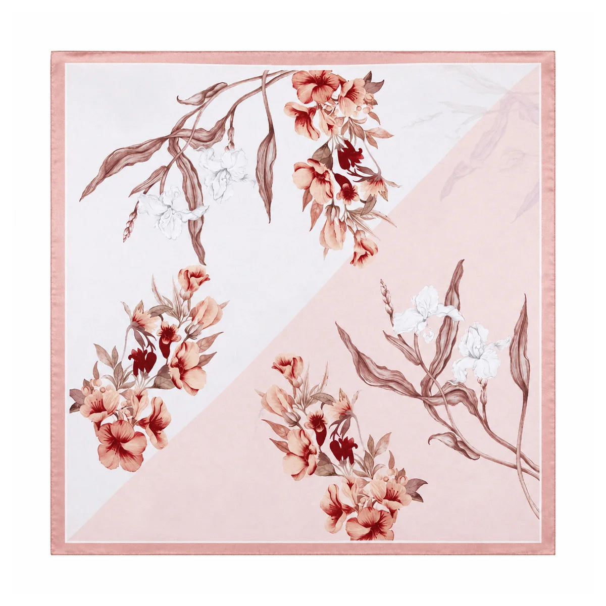 Blush blossom branch Silk Square Scarf flat lay