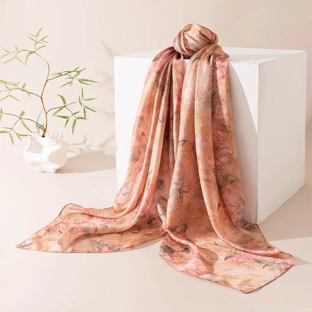Blush cherry blossom scarf on display stand