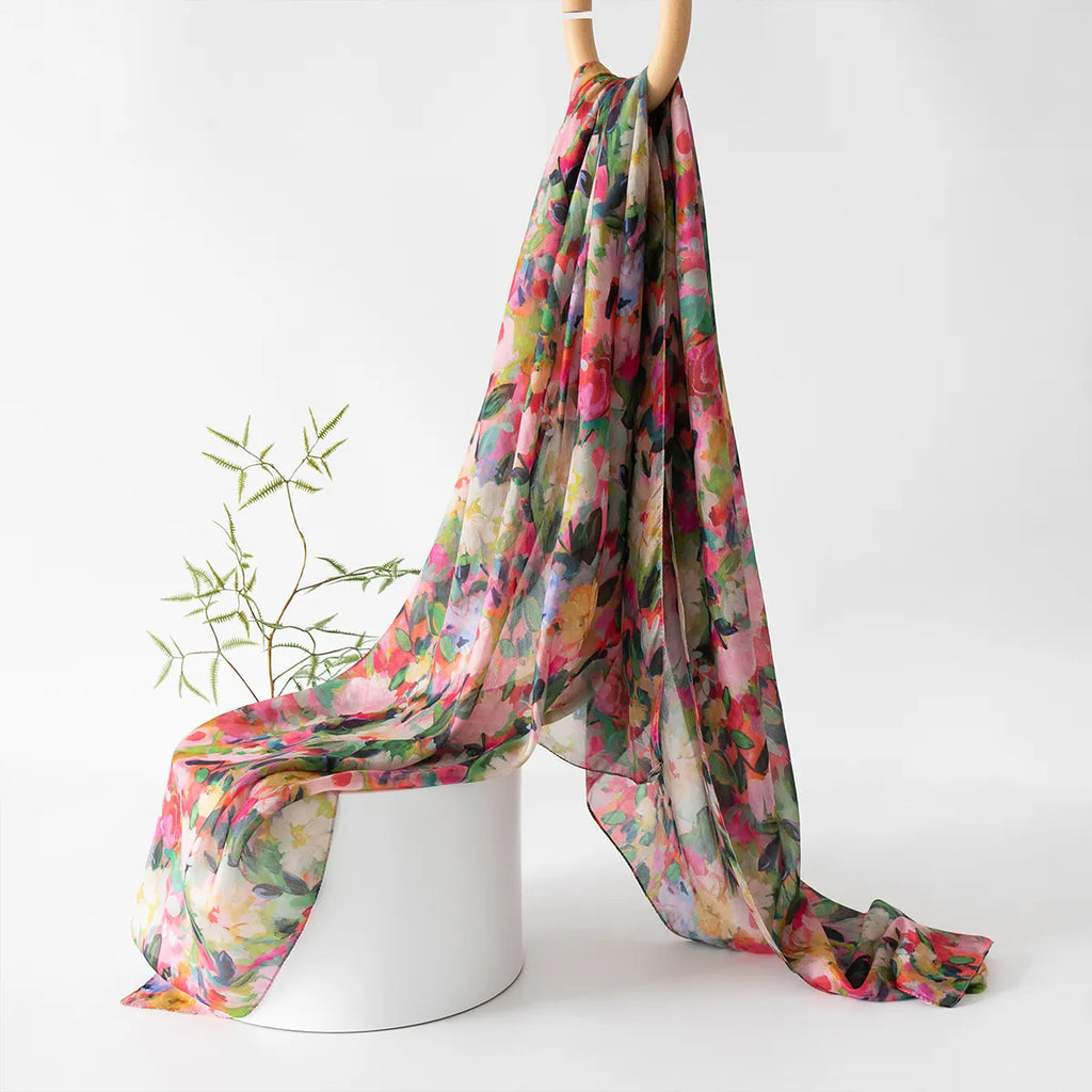 Blush daisy silk scarf hanging display