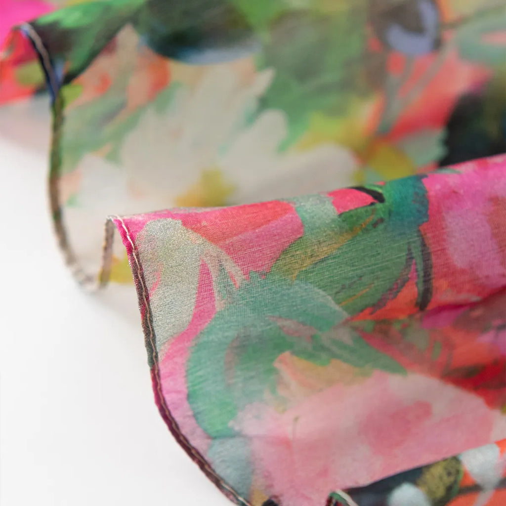 Blush daisy silk scarf hem detail