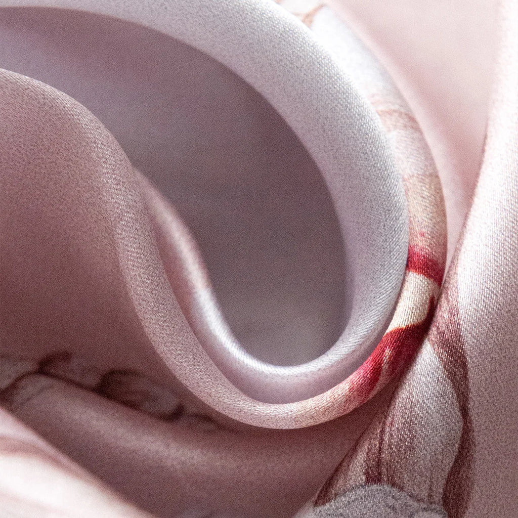 Blush floral Silk Square Scarf fabric close-up
