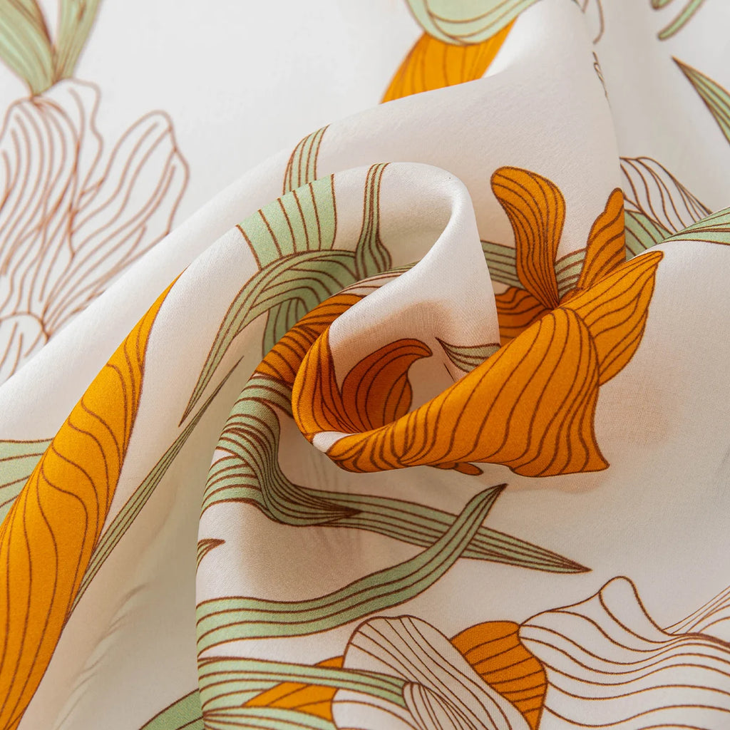 Botanical Silk Square Scarf fabric swirl close-up