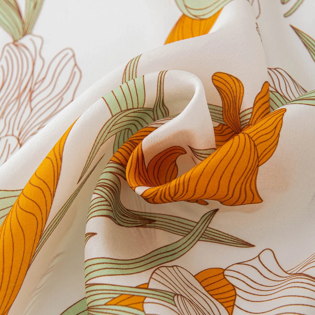 Botanical Silk Square Scarf fabric swirl close-up