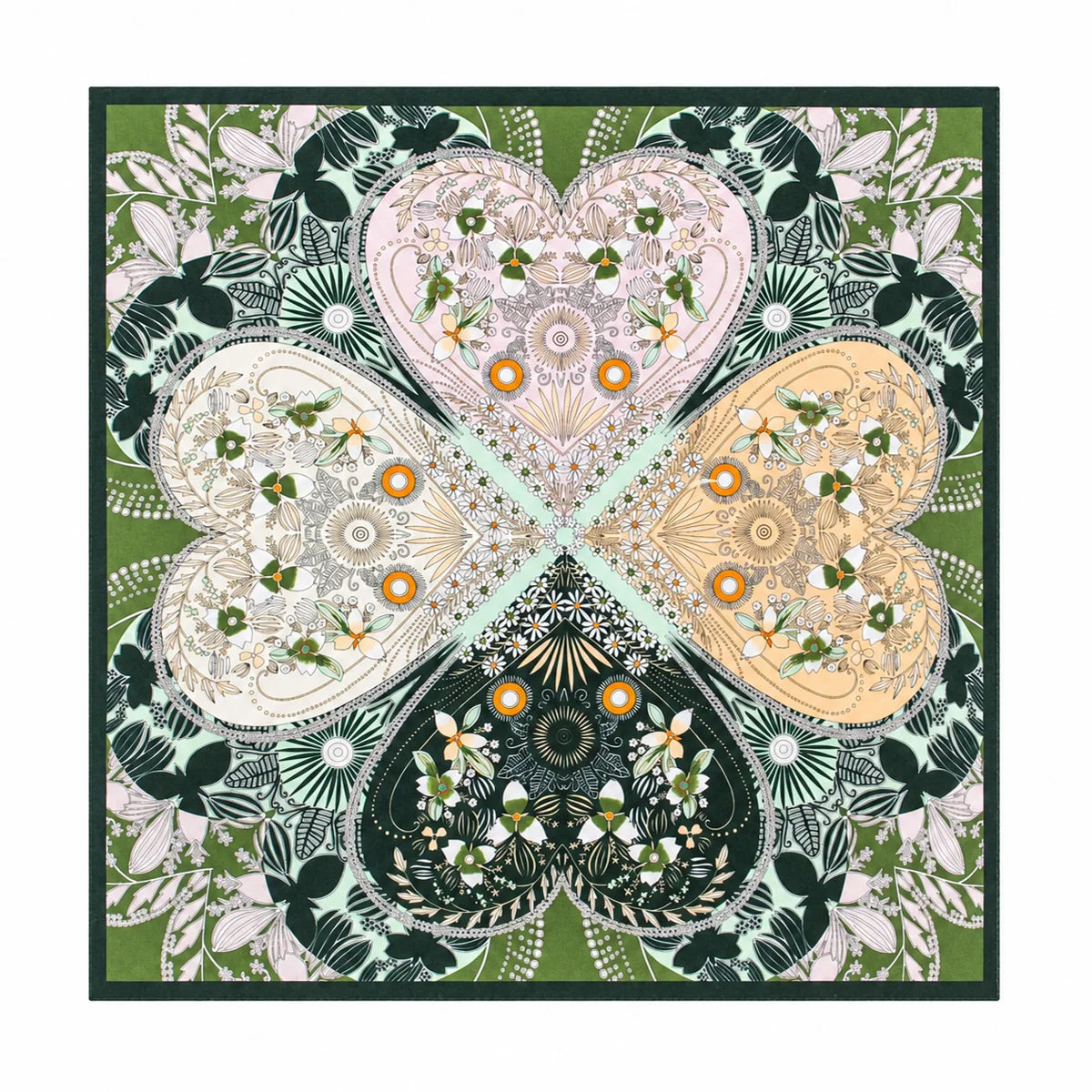 Botanical medallion silk square scarf flat lay