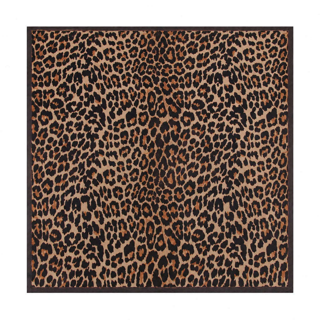 Brown border mini leopard Silk Square Scarf flat lay