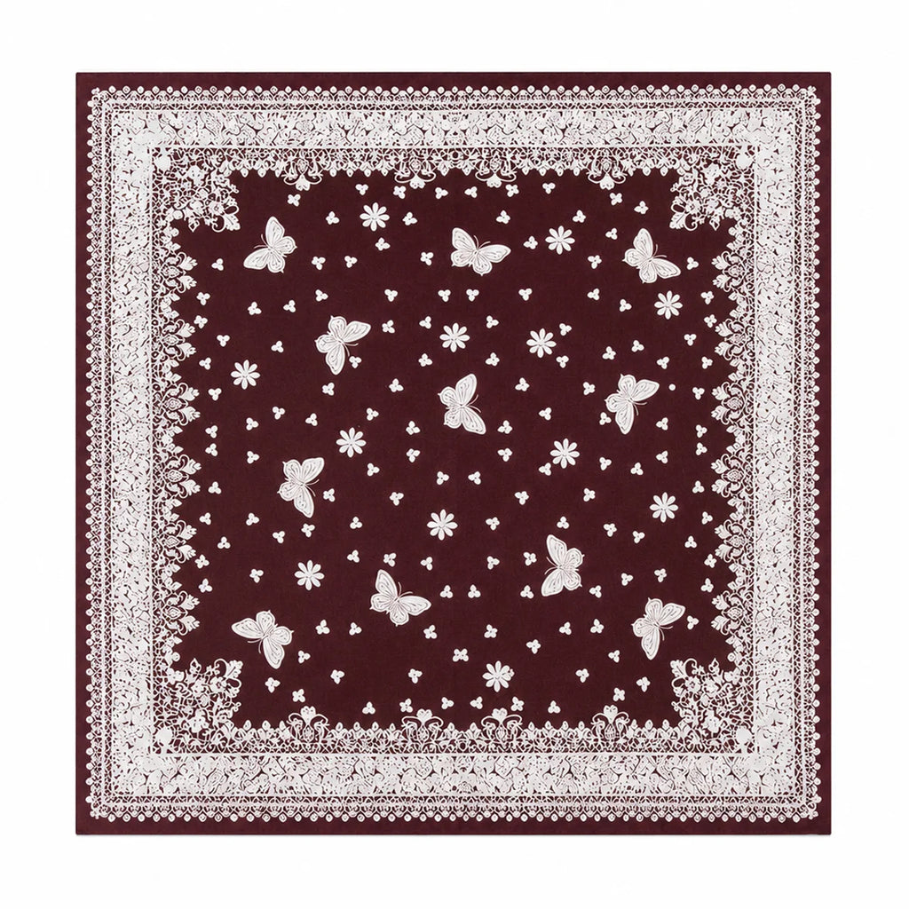 Brown silver butterfly Silk Square Scarf full pattern view