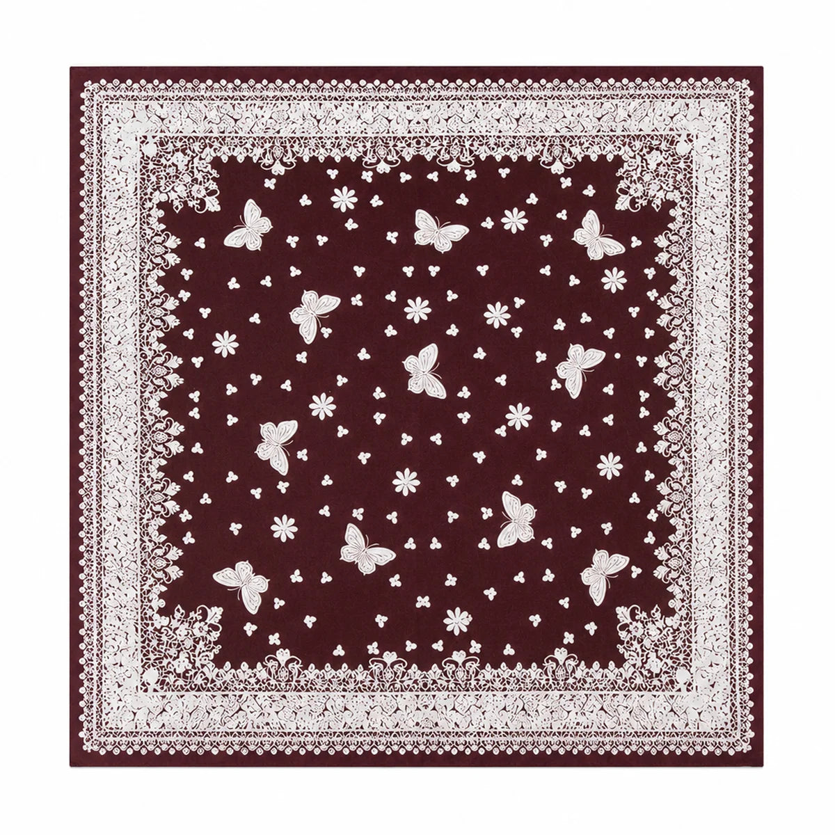 Brown silver butterfly Silk Square Scarf full pattern view