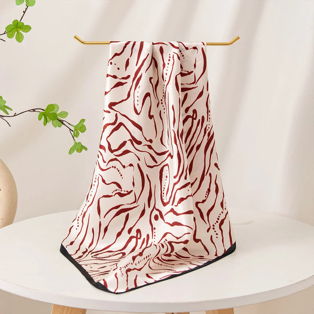 Burgundy line Silk Square Scarf hanging triangle display