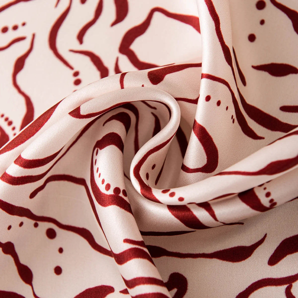 Burgundy line Silk Square Scarf fabric swirl close-up