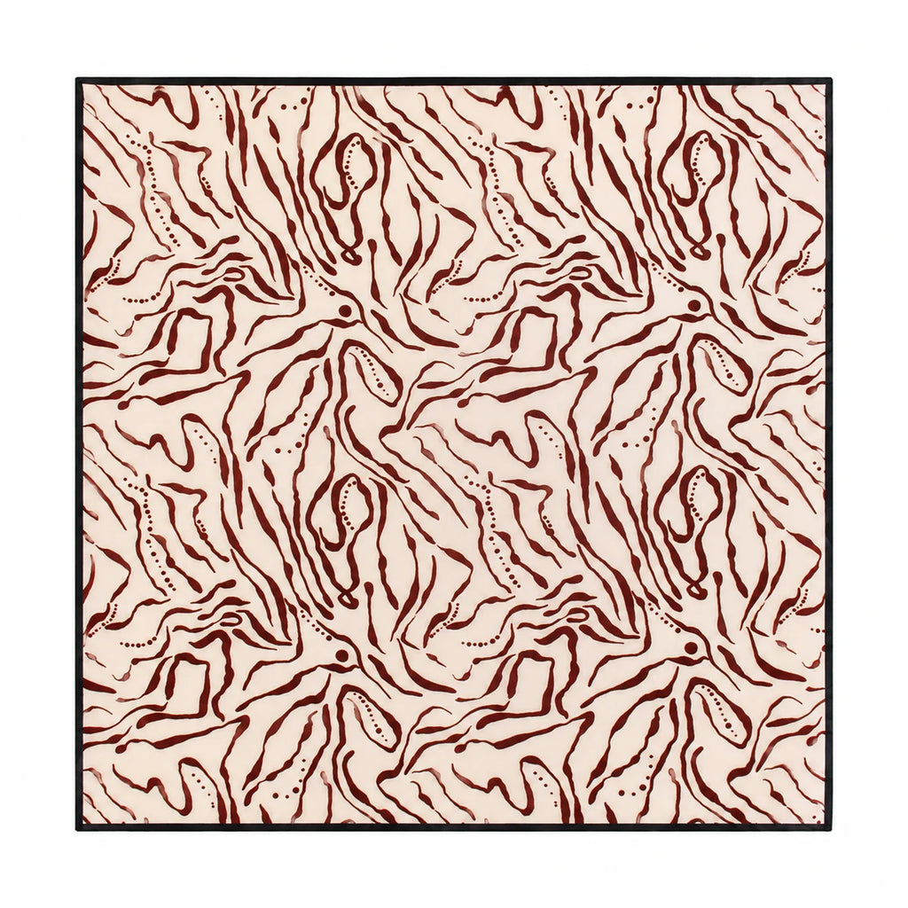 Burgundy wavy line Silk Square Scarf full pattern view