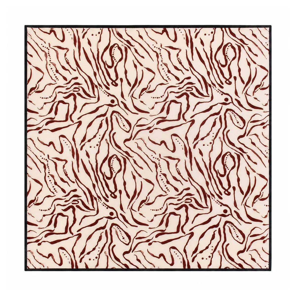 Burgundy wavy line Silk Square Scarf full pattern view