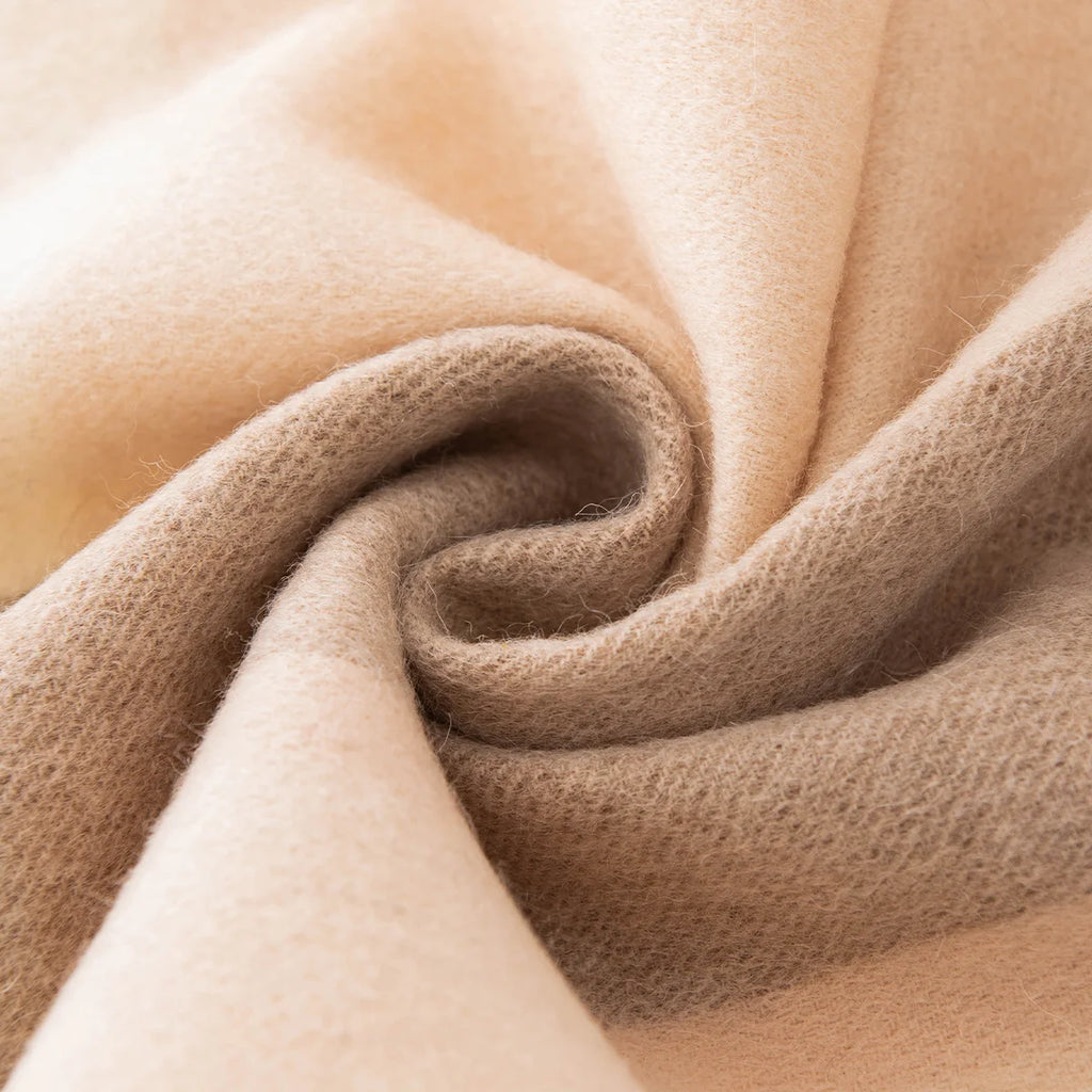 Camel and cream checked fabric gathered into a swirl