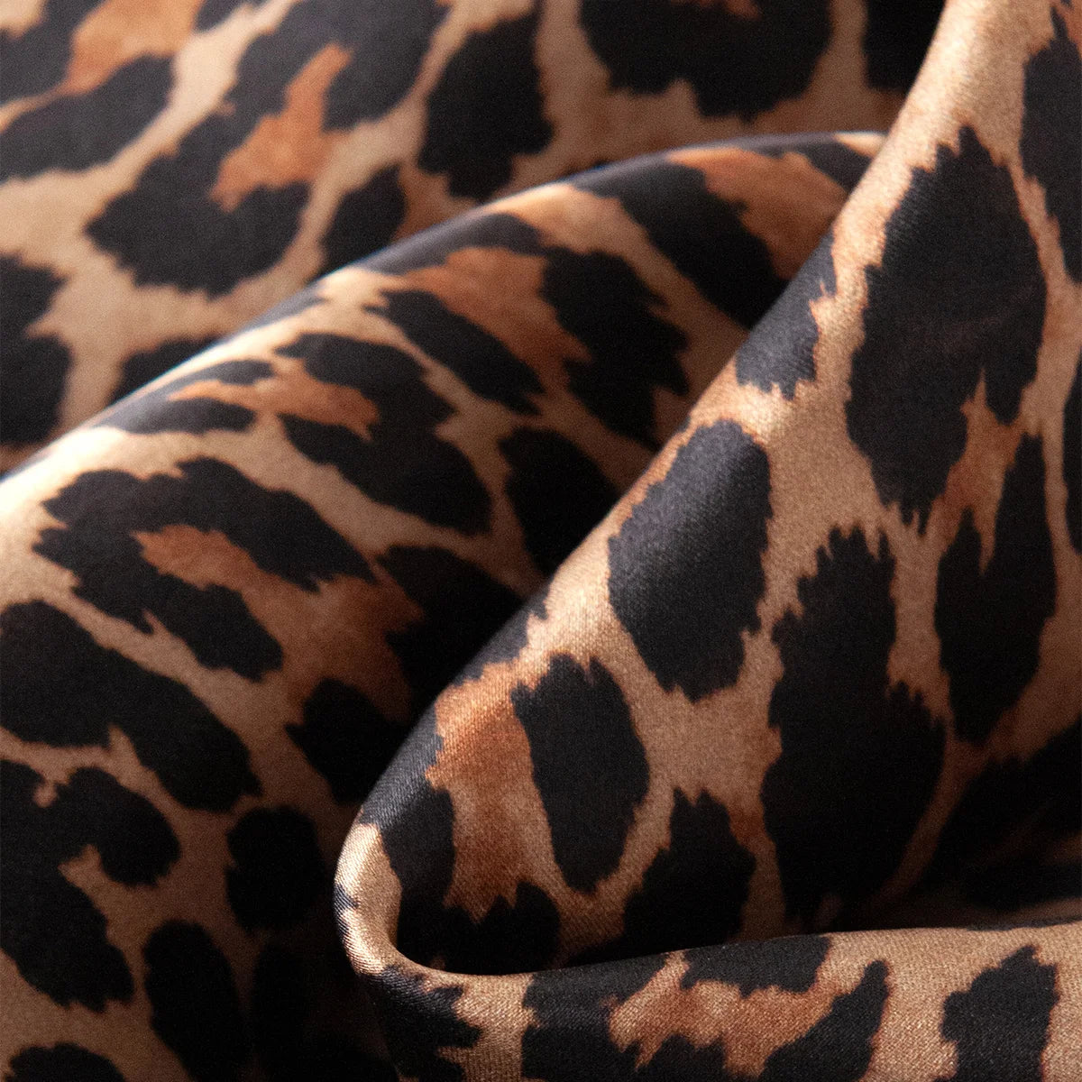 Close-up of mini leopard Silk Square Scarf fabric