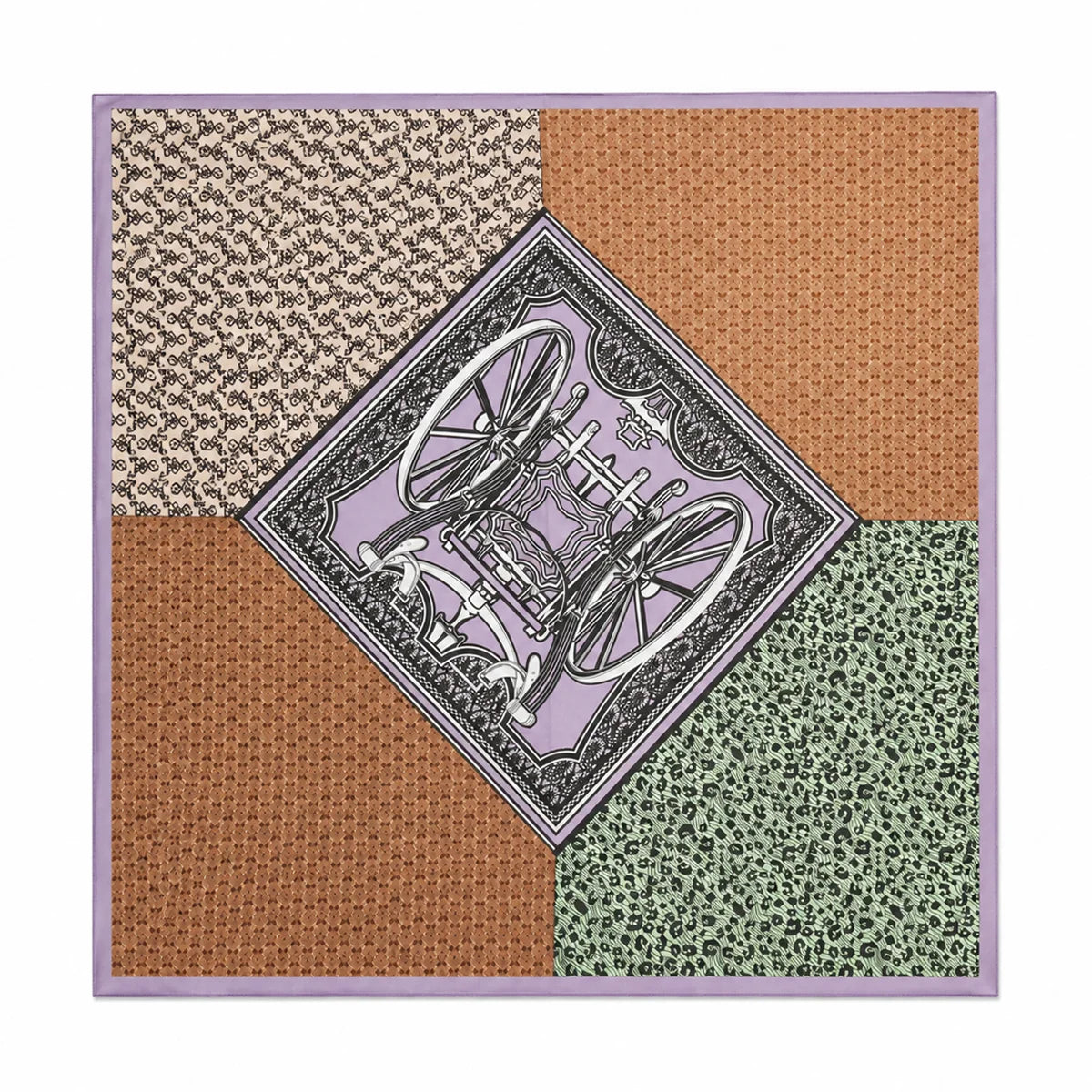 Colorblock patterned Silk Square Scarf flat lay view