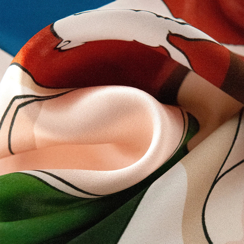 Colorful abstract Silk Square Scarf fabric close-up