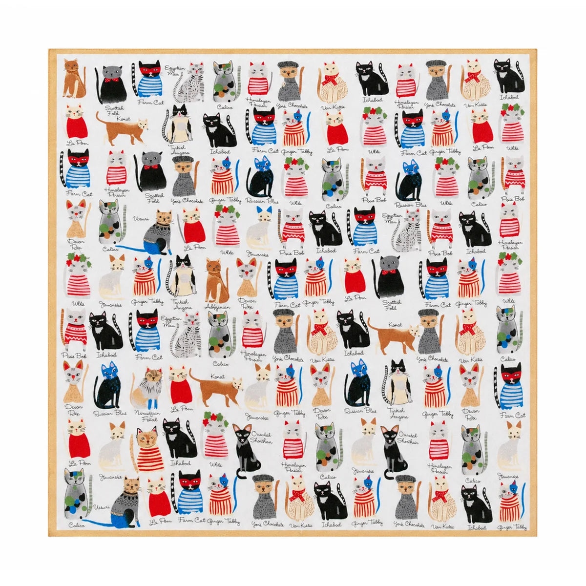 Colorful cartoon cat Silk Square Scarf flat lay