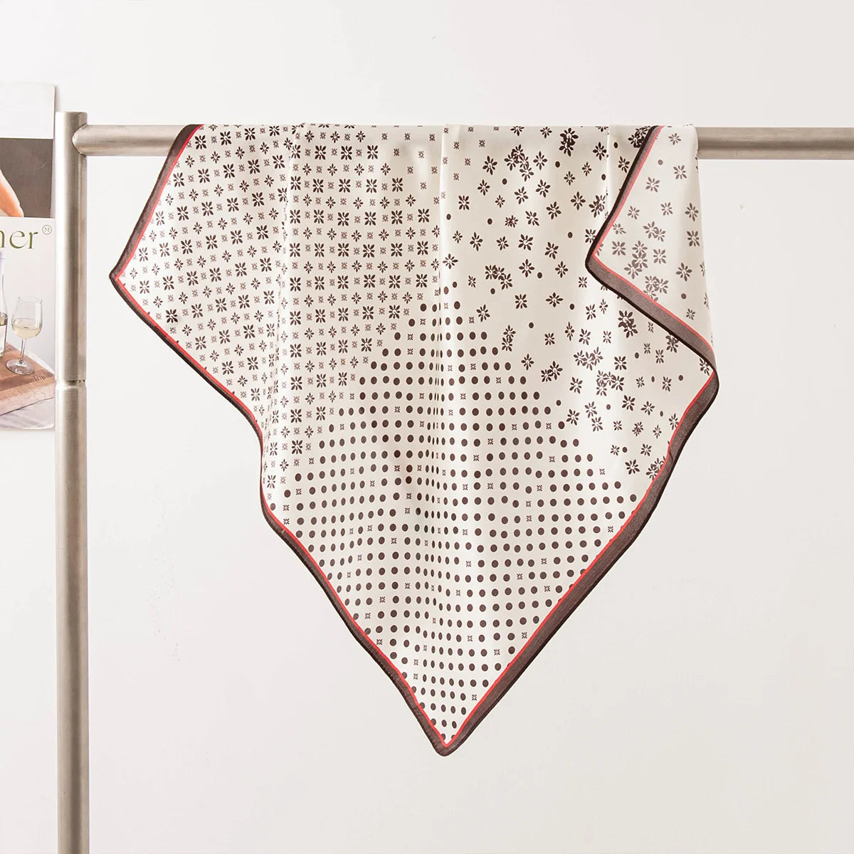 Cream Silk Square Scarf hanging in triangle shape