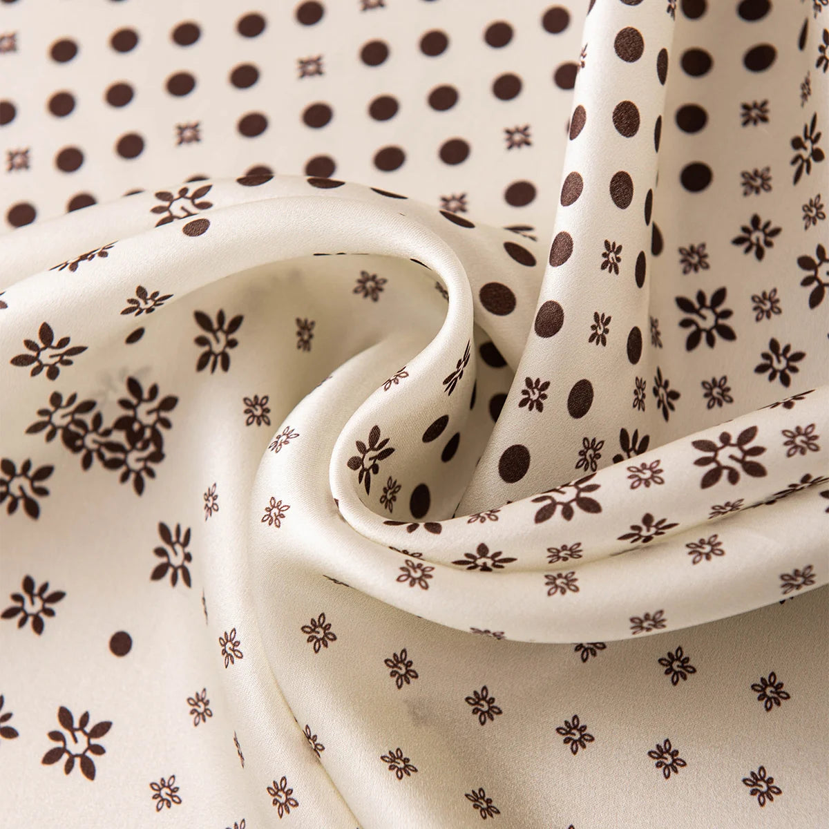 Cream Silk Square Scarf with floral dot motifs