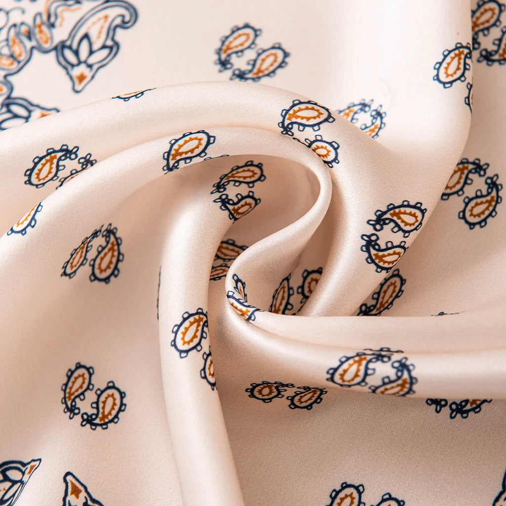 Cream Silk Square Scarf with navy paisley motifs
