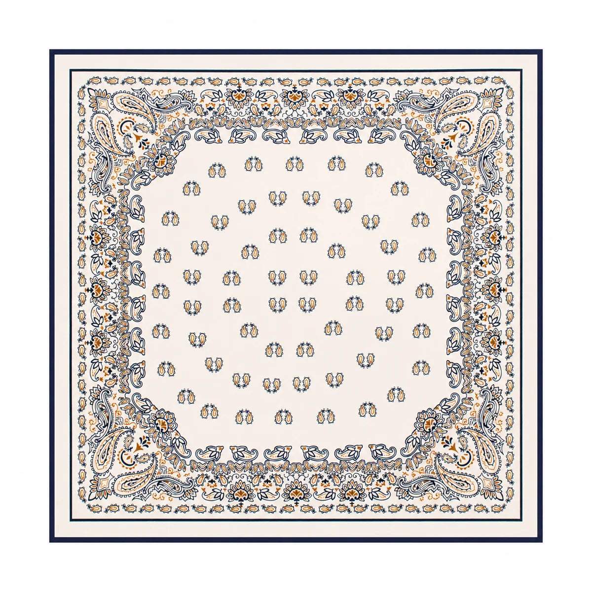 Cream navy paisley Silk Square Scarf full pattern